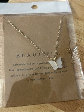 Butterfly Pendant Necklace in White and Gold -